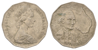 Австралия 50 центов 1970 200 лет австралийскому путешествию капитана Кука KM 69 медно-никель 4672-234