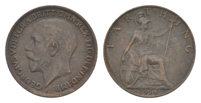 Великобритания 1 фартинг 1918 Георг V (1910-1936) KM 808.2, Spink 4060 бронза 4630-1156