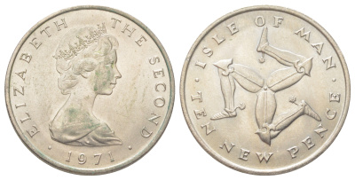 Остров Мэн 10 пенсов 1971 KM 23 медно-никель aUNC 4624-347