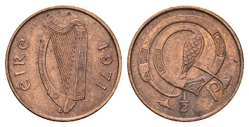 Ирландия 1/2 пенни 1971 птичка KM 19 бронза 4682-527