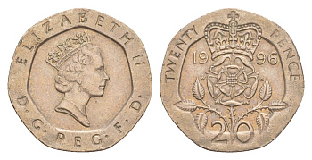 Великобритания 20 пенсов 1996 Елизавета II (1952-2022) KM 939, Spink 4361 (G2) медно-никель 4639-869