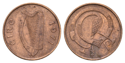 Ирландия 1/2 пенни 1971 птичка KM 19 бронза 4682-527