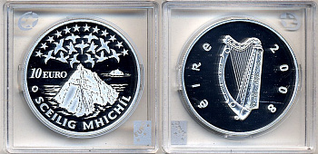 Ирландия 10 евро 2008 Европейское культурное наследие, монастырь на острове Скеллиг-Майкл KM 54 серебро PROOF 5-3-1-48