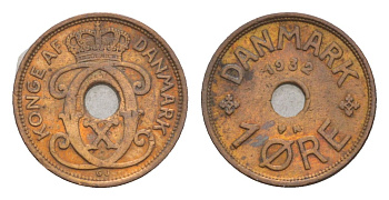 Дания 1 эре 1932 N, Кристиан X (1912-1947) KM 826 бронза 4658-148