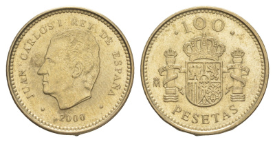 Испания 100 песет 2000 M, Хуан Карлос I (1975-2014) KM 989 алюминиевая бронза 4622-1241