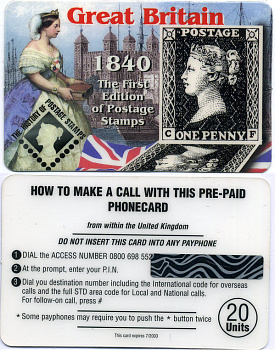 Великобритания телефонная карта ND королева Виктория,1840, первая почтовая марка, Черный пенни пластик 6300-47-1-2