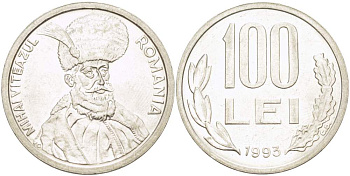 Румыния 100 леев 1993 Михай Храбрый (1558-1601) KM 111 сталь плакированная никелем 4184-1131