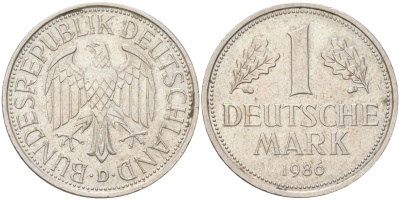 ФРГ 1 марка 1986 D KM 110 медно-никель 4143-147