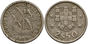 Португалия 2,5 эсукдо 1982 KM 590 медно-никель 4154-1036