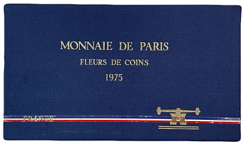 Франция официальный набор из 9 монет (1, 5, 10, 20 сантимов; 1/2, 1, 5, 10 и 50 франков) 1975 в оригинальной упаковке, с сертификатом KM SS 12 (925.1, 926a.1, 928, 929, 930, 931.1, 933, 940 и 941.1) BU 1-4-6-18
