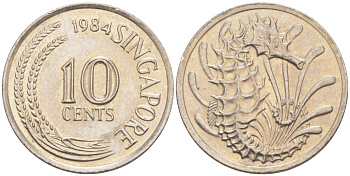 Сингапур 10 центов 1984 морской конек KM 3 медно-никель 187-461