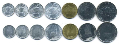 Ватикан набор из 7 монет 1966 Павел VI (1963-1978), шепард (пастух) KM 84, 85, 86, 87, 88, 89, 90   UNC N4-16