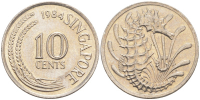 Сингапур 10 центов 1984 морской конек KM 3 медно-никель 187-461