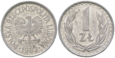 Польша 1 злотый 1983 MW Y 49.1 алюминий 4616-1056