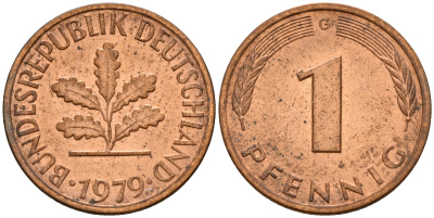 ФРГ 1 пфенниг 1979 G KM 105, J. 380 сталь плакированная медью    4598-564