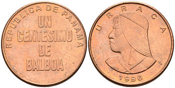 Панама 1 сентесимо 1996 Уррака KM 125 цинк плакированный медью 4567-827