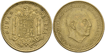 Испания 1 песета 1966 (73) Франсиско Франко (1939-1975) KM 796 алюминиевая бронза 4604-141