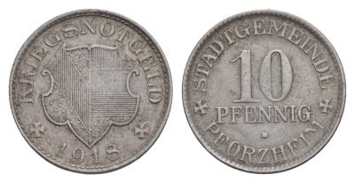Пфорцгейм 10 пфеннигов 1918 Funck 423.2, Men05 20430.2, Men18 25604.2 железо 4643-1023