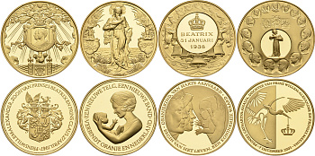 Нидерланды набор из 4 медалей в бархатной книге 2003 рождение принцессы Катарины-Амалии бронза PROOF 5-6-2-04