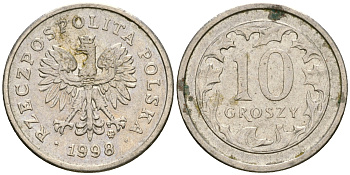 Польша 10 грошей 1998 MW KM 279, Parchimowicz 704e медно-никель 4608-761