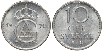 Швеция 10 эре 1970 Густав VI Адольф (1950-1973) KM 835 медно-никель 4596-331