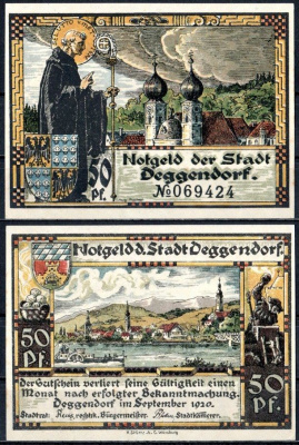 Деггендорф (Бавария) 50 пфеннигов 1920 Mehl Grabowski D8.b бумага UNC (пресс) 7555-59-2-2