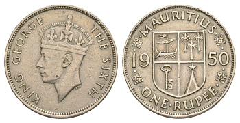 Маврикий 1 рупия 1950 Георг VI (1936-1952) KM 29.1 медно-никель 4634-435