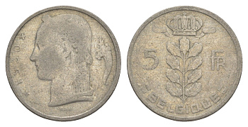 Бельгия 5 франков 1950 Belgique, Леопольд III (1934-1951) KM 134 медно-никель 4539-143