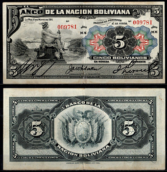 Боливия 5 боливиано 1911 Pick 105 a (16) бумага 6280-1-2-2