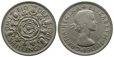 Великобритания 2 шиллинга (флорин) 1961 Елизавета II (1952-2022) KM 906, Spink 4146 медно-никель 4382-245