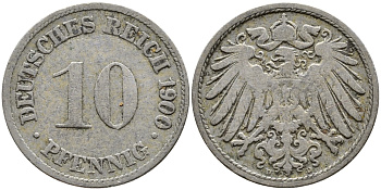 Германия 10 пфеннигов 1900 D KM 12, J. 13 медно-никель 25-332