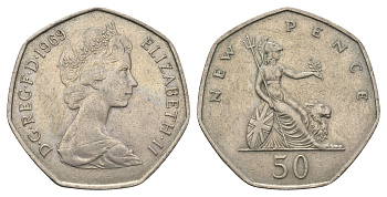 Великобритания 50 пенсов 1969 Елизавета II (1952-2022) KM 913, Spink 4223 (H1) медно-никель 4653-522