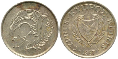 КИПР 1 ЦЕНТ 1987 ПТИЧКА KM 53.2 никель латунь 112-757