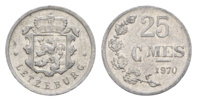 Люксембург 25 сантимов 1970 Герцог Жан (1964-1999) KM 45a.1 алюминий 4115-552