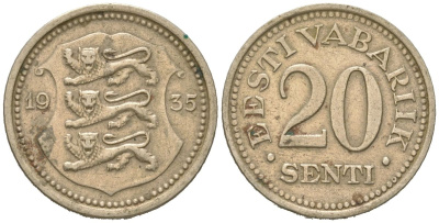 Эстония 20 центов 1935 Республика (1918-1941) KM 17 никель бронза 4615-1116