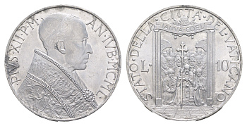 Ватикан 10 лир 1950 Пий XII (1939-1958) KM 47 алюминий UNC 633-314