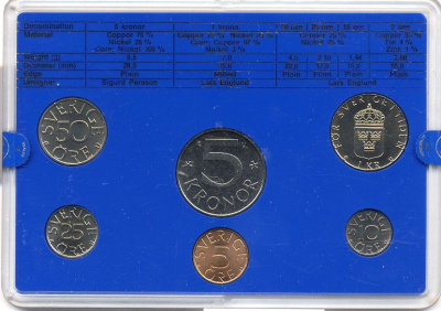 Швеция набор монетного двора из 6 монет 1980 в пластике, Карл XVI Густав (1973- ) KM MS15 UNC 4-3-6-135