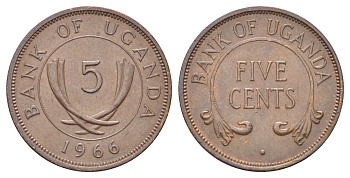 Уганда 5 центов 1966 KM 1 бронза 4697-1068