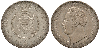 Саксен-Веймар-Эйзенах 1 талер 1841 KM 87, Jaeger 531, Thun 384, AKS 21, Kahnt 514, Davenport 845 серебро 00-815-74