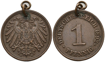 Германия 1 пфенниг 1892 E KM 10 медь 4151-1215