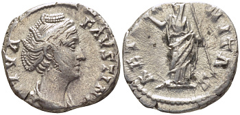 Римская Империя денарий 141 Фаустина Старшая, жена Антонина Пия (посмертная чеканка) DIVA FAVSTINA / AETERNITAS Этернитата, персонификация Вечности, Рим Good Very fine RIC 344 серебро 1073-15-62