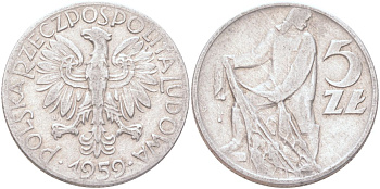 Польша 5 злотых 1959 Y A46 алюминий 4122-841