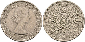 Великобритания 2 шиллинга (флорин) 1960 Елизавета II (1952-2022) KM 906, Spink 4146 медно-никель 4587-934