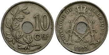 Бельгия 10 сантимов 1923 KM 52 медно-никель 4177-1254