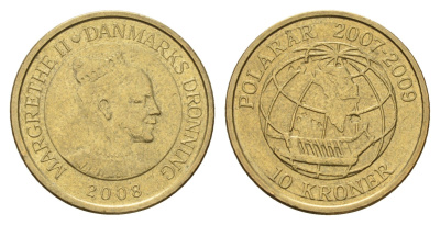 Дания 10 крон 2008 Международный полярный год - Сириус (2007-2009) KM 925 алюминиевая бронза 119-155