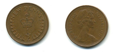 Великобритания 1/2 пенни 1971 Елизавета II (1952-2022) КМ 914, Spink 4239 бронза 4110-1624