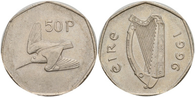 Ирландия 50 пенсов 1996 Вальдшнеп KM 24 медно-никель 4140-412
