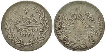 Египет 10 гиршей 1911 H, 3 год, Мухаммед V (1909-1914) KM 309 серебро 603-233