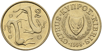 Кипр 2 цента 1998 KM 54.3 никель латунь 4596-121
