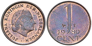 Нидерланды 1 цент 1980 Юлиана (1949-1980) KM 180 бронза UNC 220-529